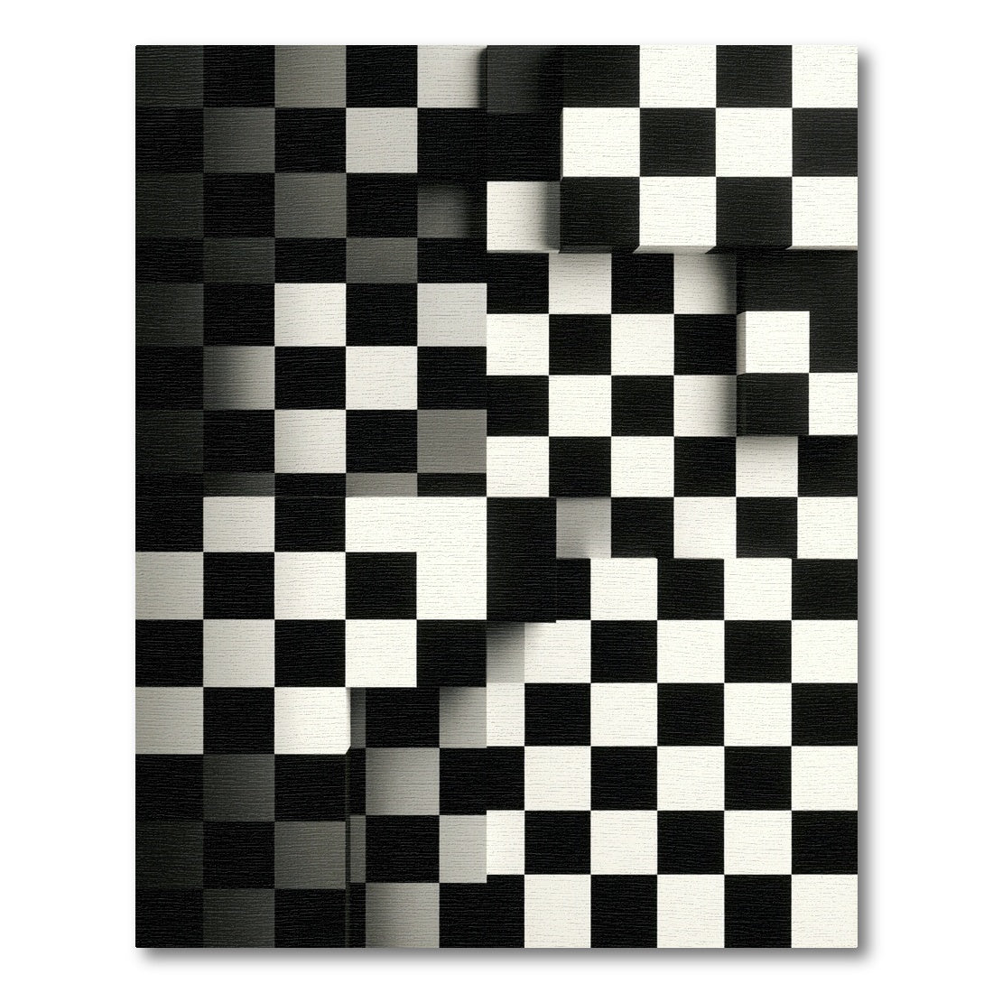 Monochrome Three-dimensional Geometric Checkered Art Rug