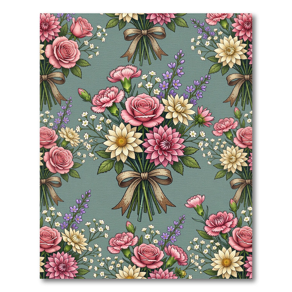 Vintage Pink Floral Bouquet Sage Rug