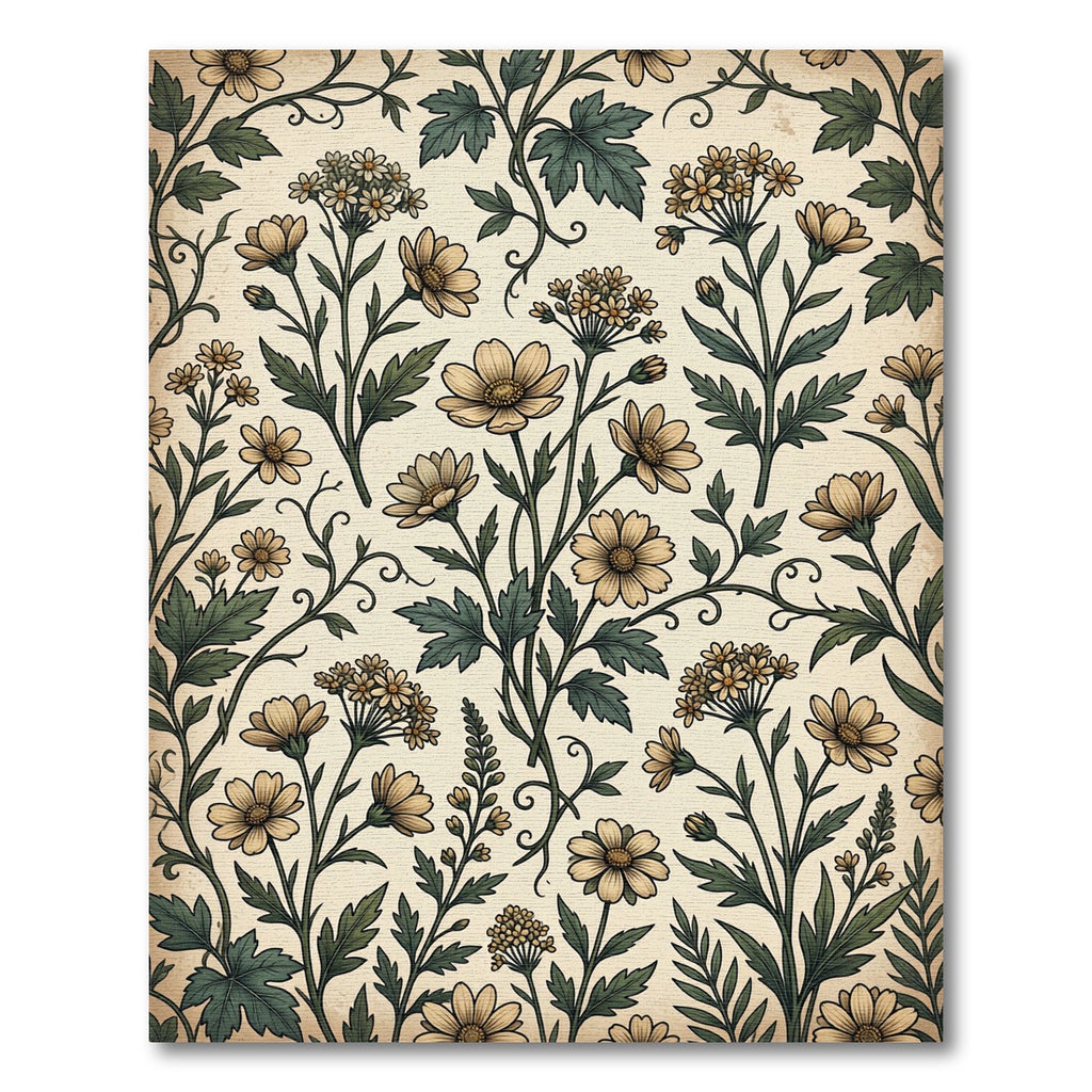 Vintage Cream Floral Botanical Meadow Rug
