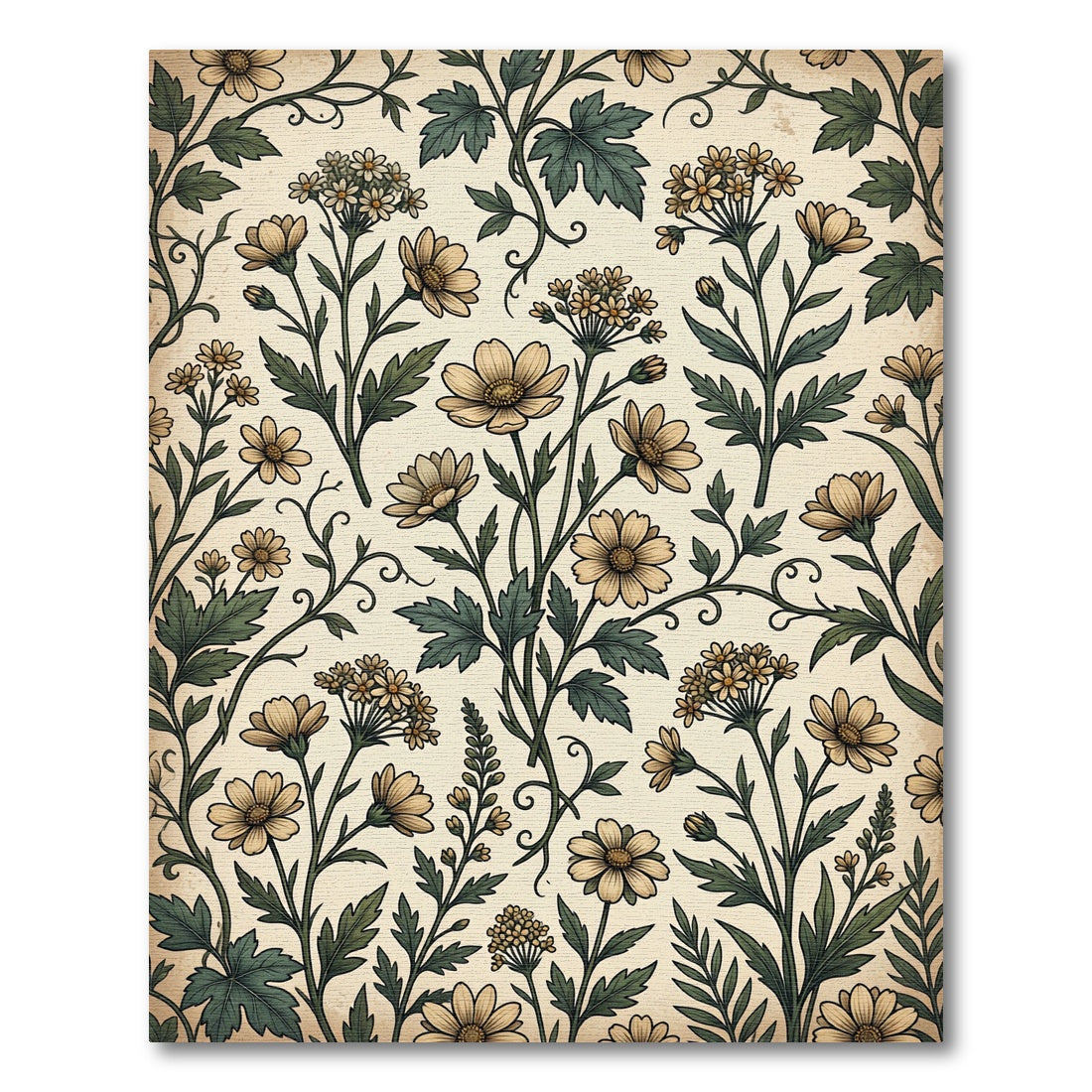 Vintage Cream Floral Botanical Meadow Rug