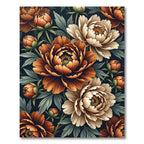 Earthy Rust and Cream Peony Bouquet Rug