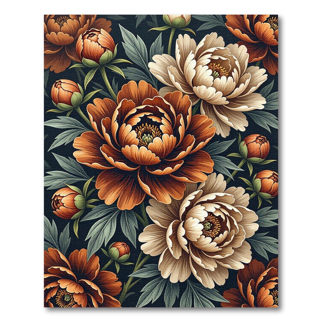 Earthy Rust and Cream Peony Bouquet Rug