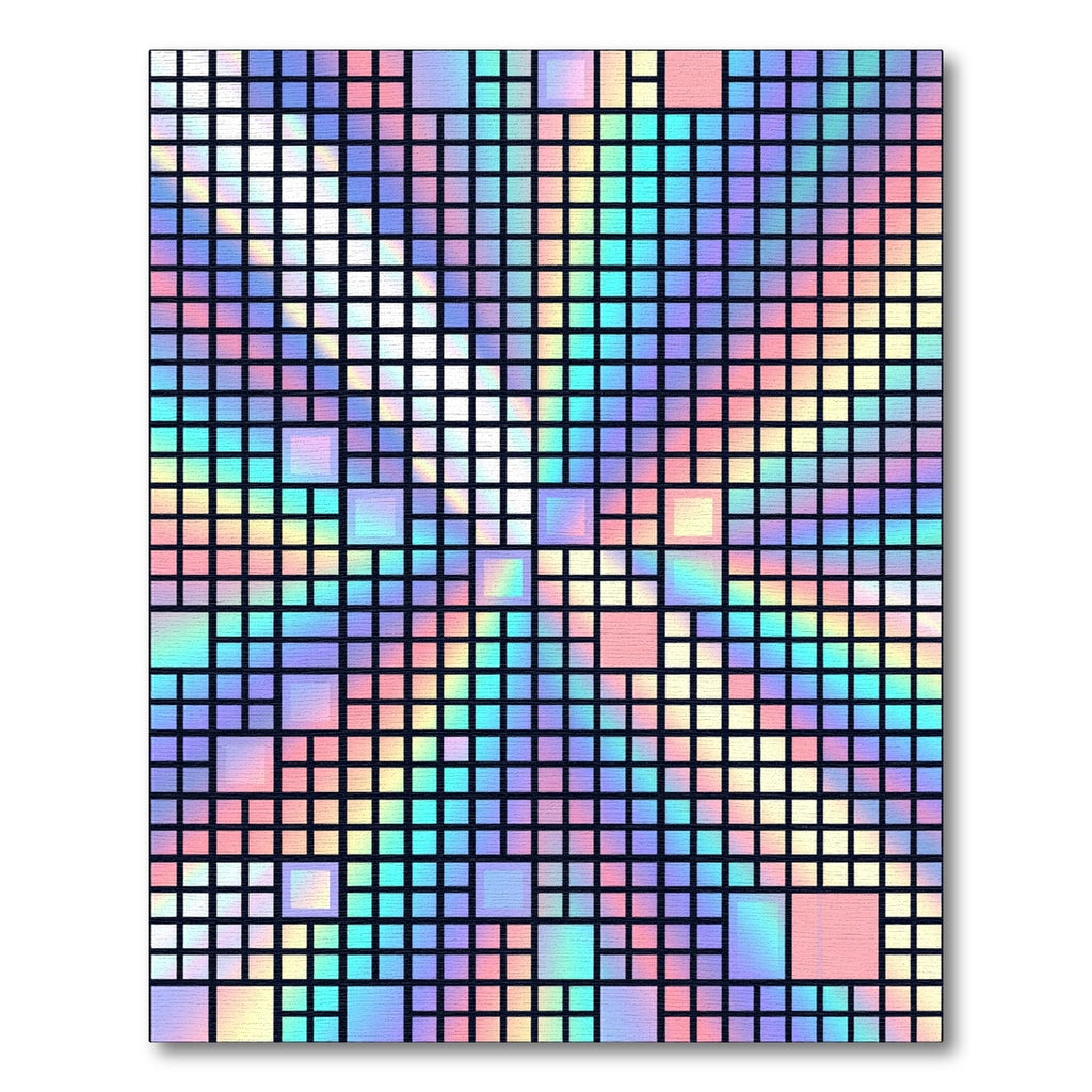 Iridescent Holographic Geometric Grid Squares Rug