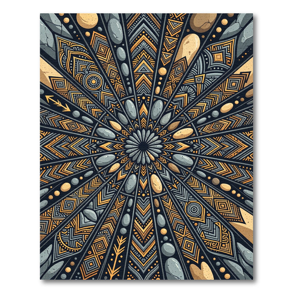 Earthy Sunburst Geometric Tribal Jewel Rug