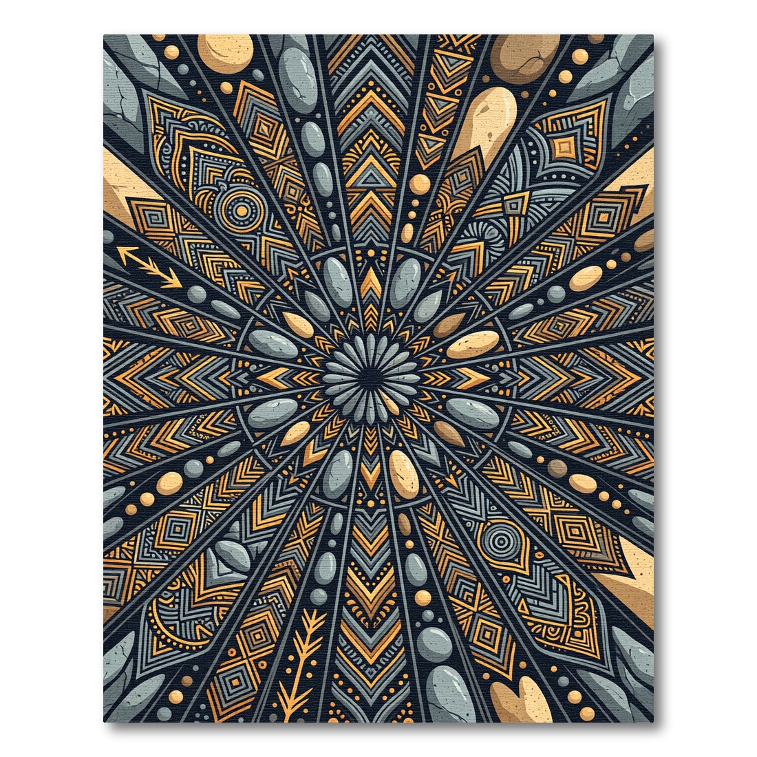 Earthy Sunburst Geometric Tribal Jewel Rug