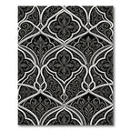 Black White Interlocking Arabesque Filigree Rug