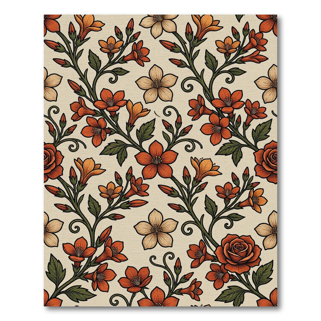 Vintage Terracotta Floral Botanical Wallpaper Rug
