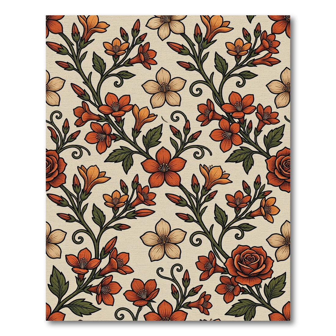 Vintage Terracotta Floral Botanical Wallpaper Rug
