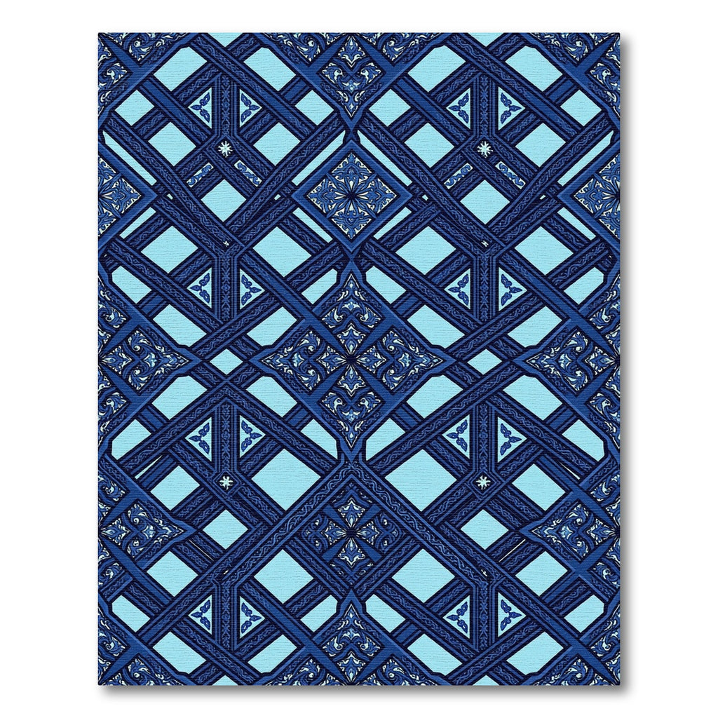 Azure Geometric Tracery Lattice Ornament Rug