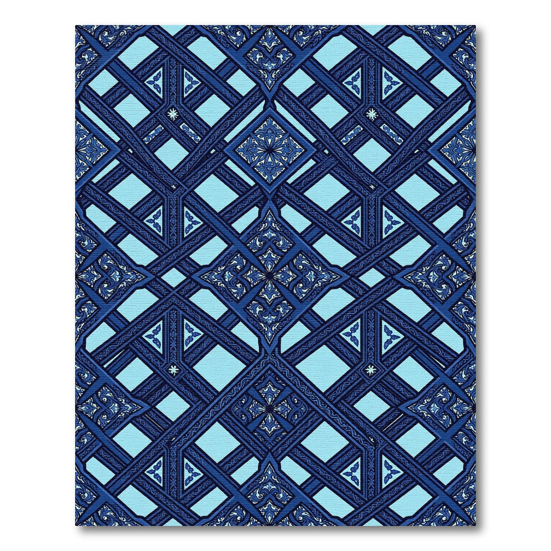 Azure Geometric Tracery Lattice Ornament Rug