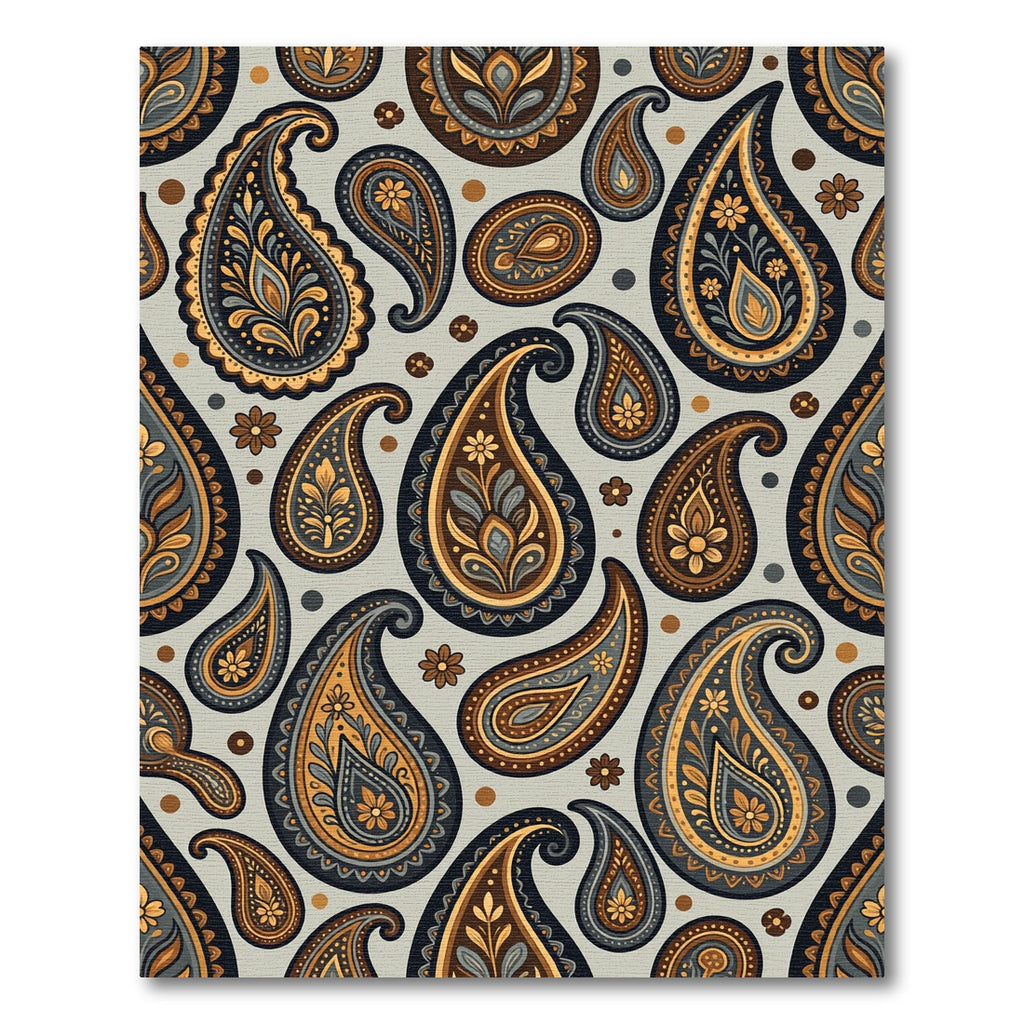 Elegant Gold and Slate Paisley Scroll Rug