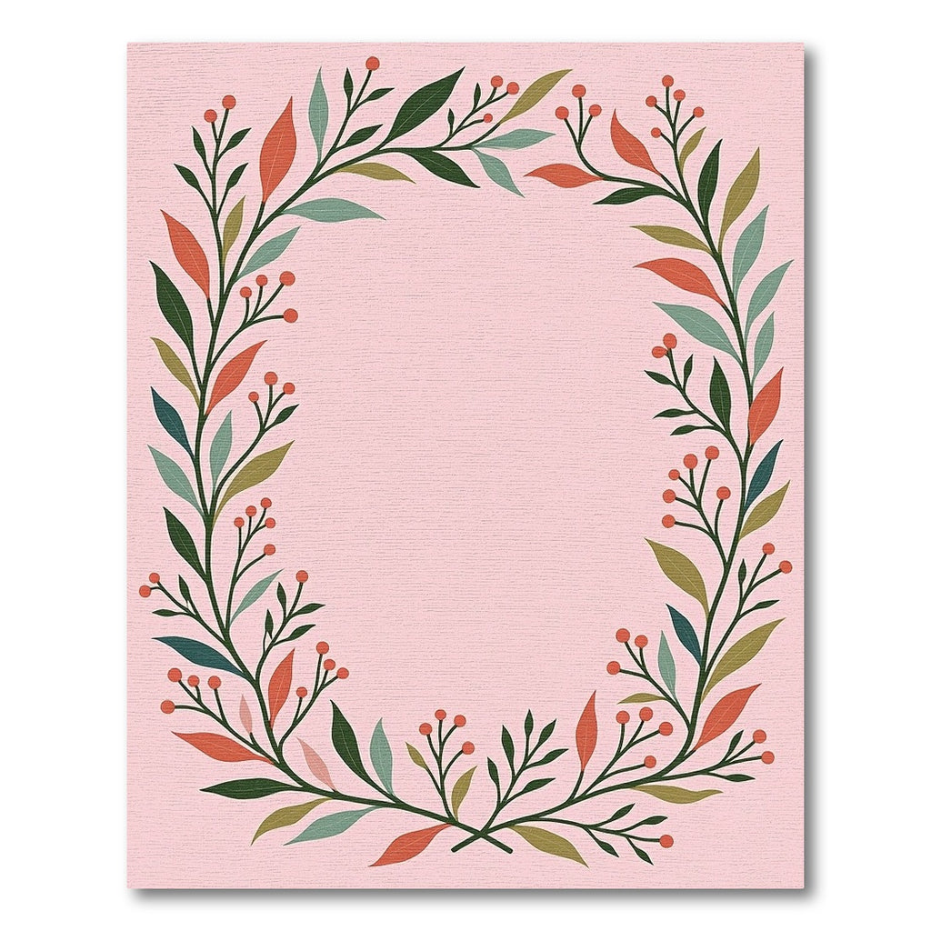 Coral Green Leaf Berry Garland Rug