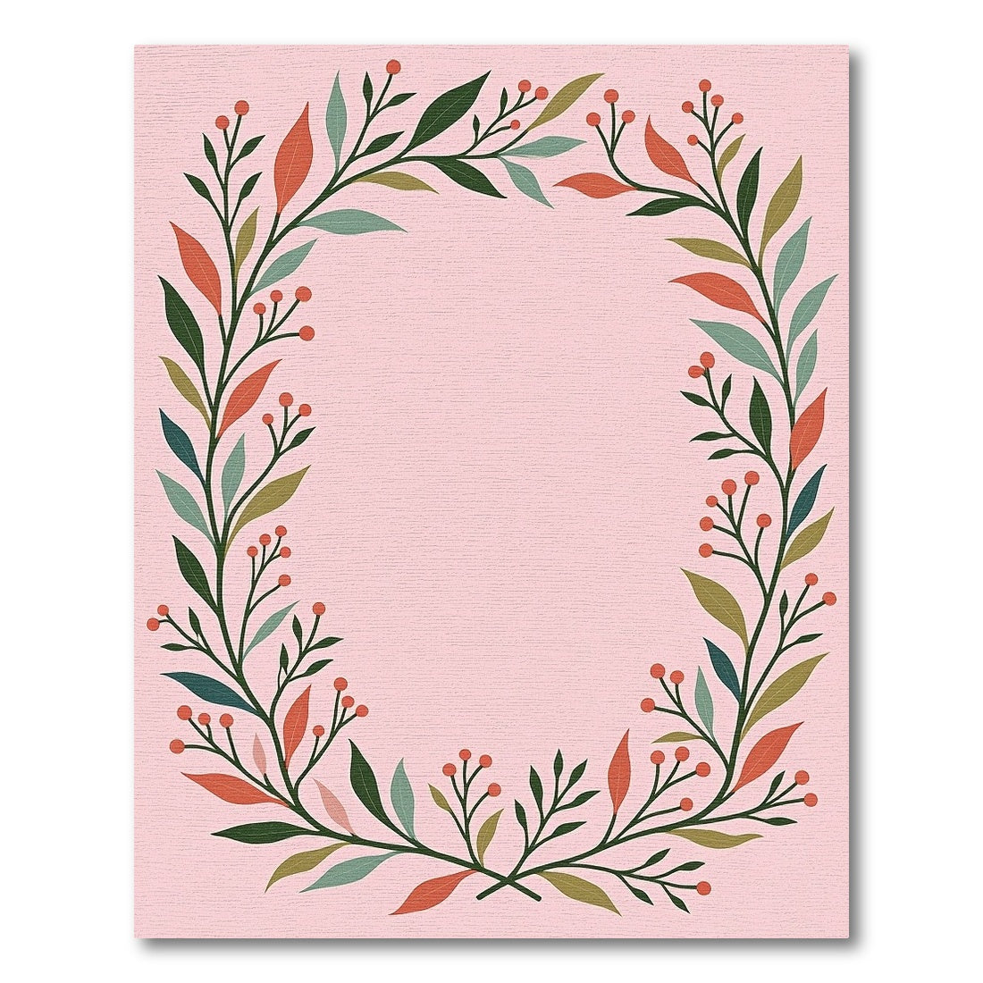 Coral Green Leaf Berry Garland Rug