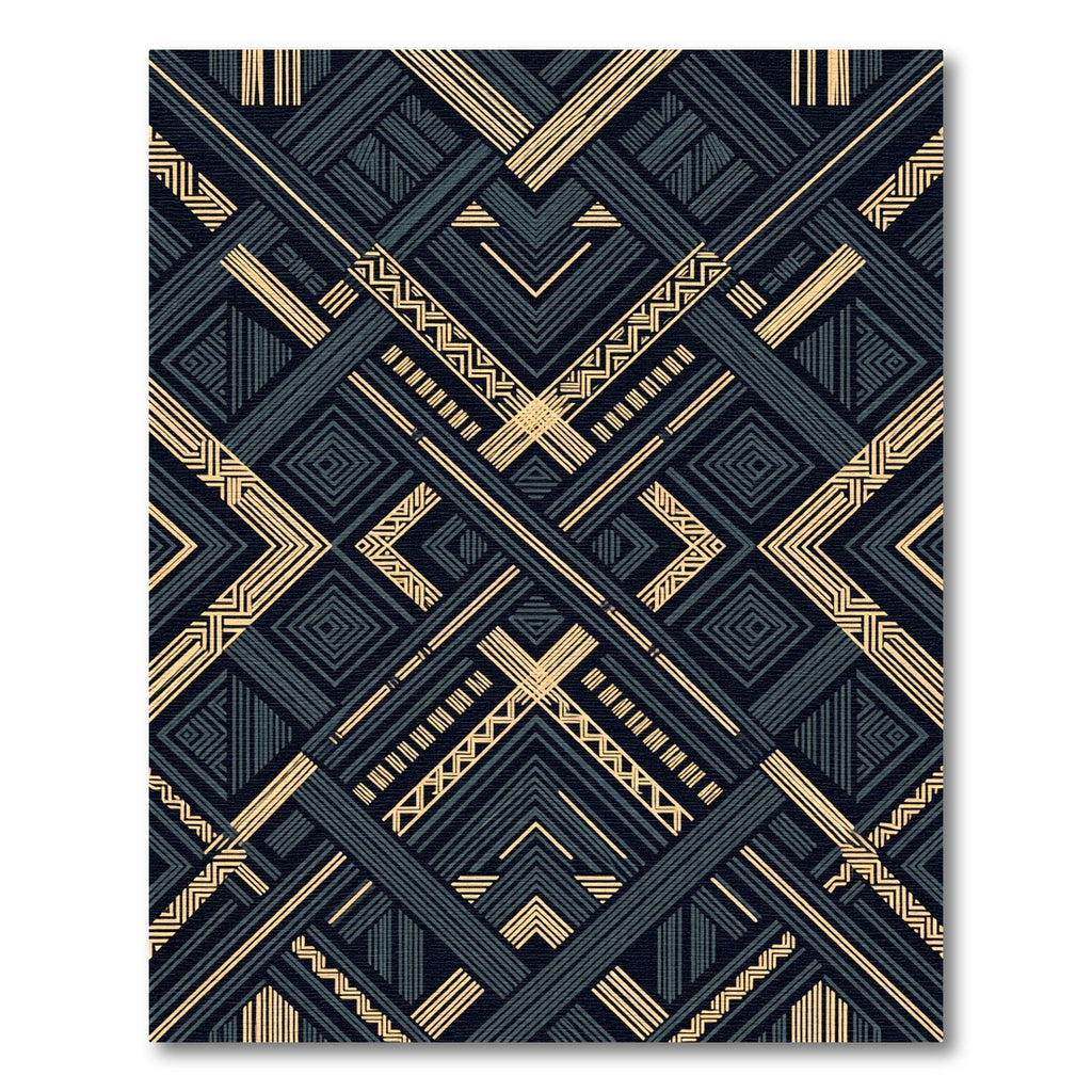 Geometric Art Deco Gold Black Abstract Rug