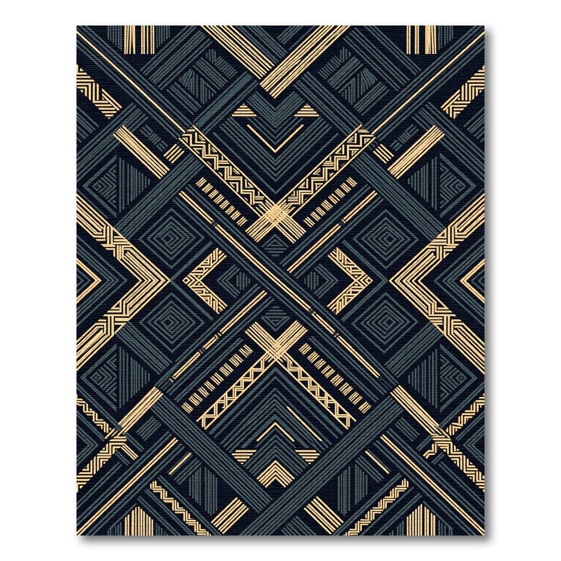 Geometric Art Deco Gold Black Abstract Rug