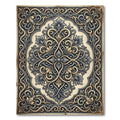 Elegant Slate and Gold Damask Medallion Rug