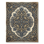 Elegant Slate and Gold Damask Medallion Rug
