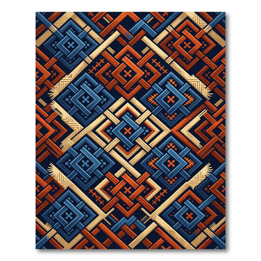 Geometric Indigo and Burnt Orange Weave Rug