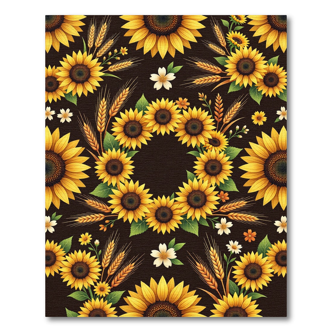 Golden Sunflowers Wheat Stalk Floral Bloom Rug