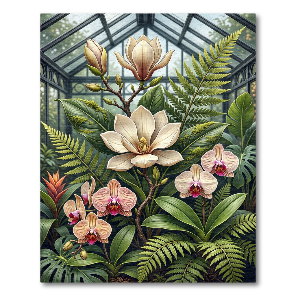 Lush Tropical Orchid Magnolia Fern Garden Rug
