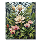 Lush Tropical Orchid Magnolia Fern Garden Rug