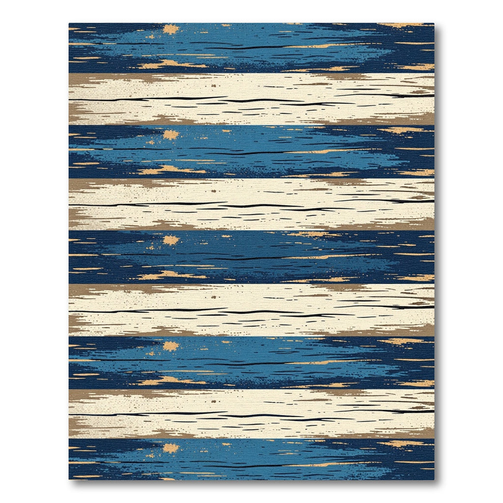 Distressed Navy and Beige Striped Rug
