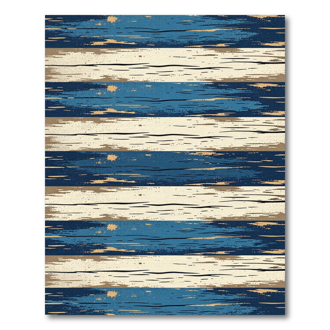 Distressed Navy and Beige Striped Rug