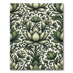 Earthy Sage Lotus Botanical Scroll Rug