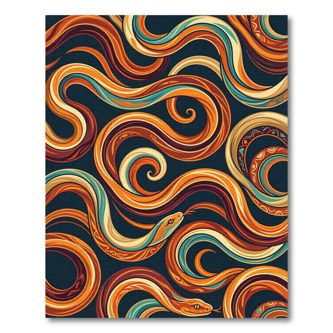 Vibrant Orange Serpentine Abstract Flow Art Rug