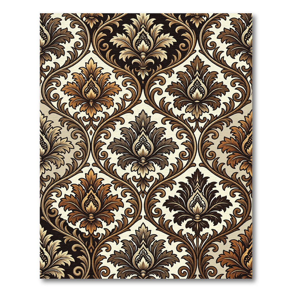 Elegant Bronze Damask Scrolling Foliage Rug