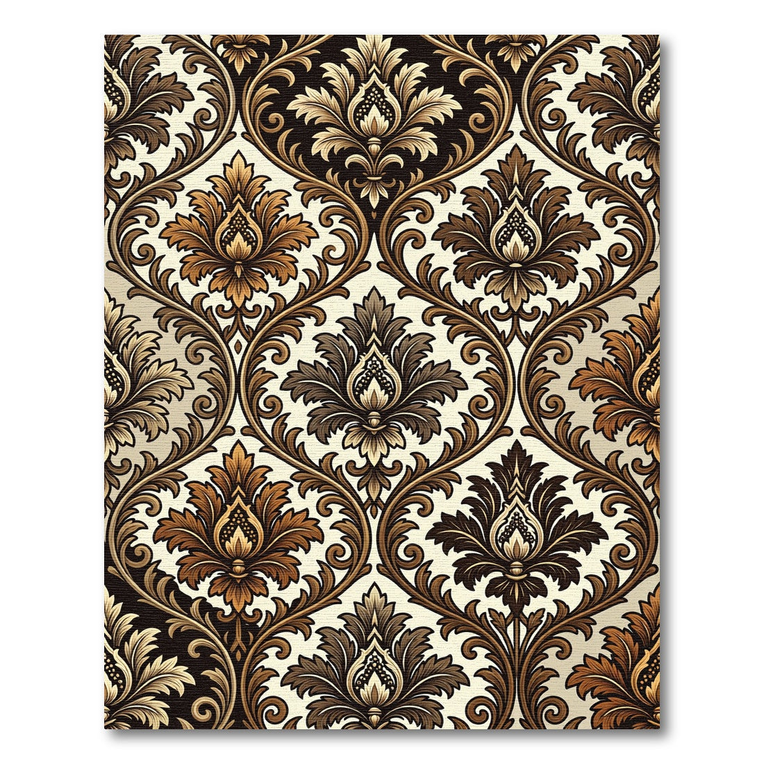 Elegant Bronze Damask Scrolling Foliage Rug