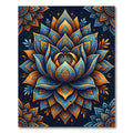Ornate Golden Blue Lotus Mandala Rug