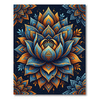 Ornate Golden Blue Lotus Mandala Rug