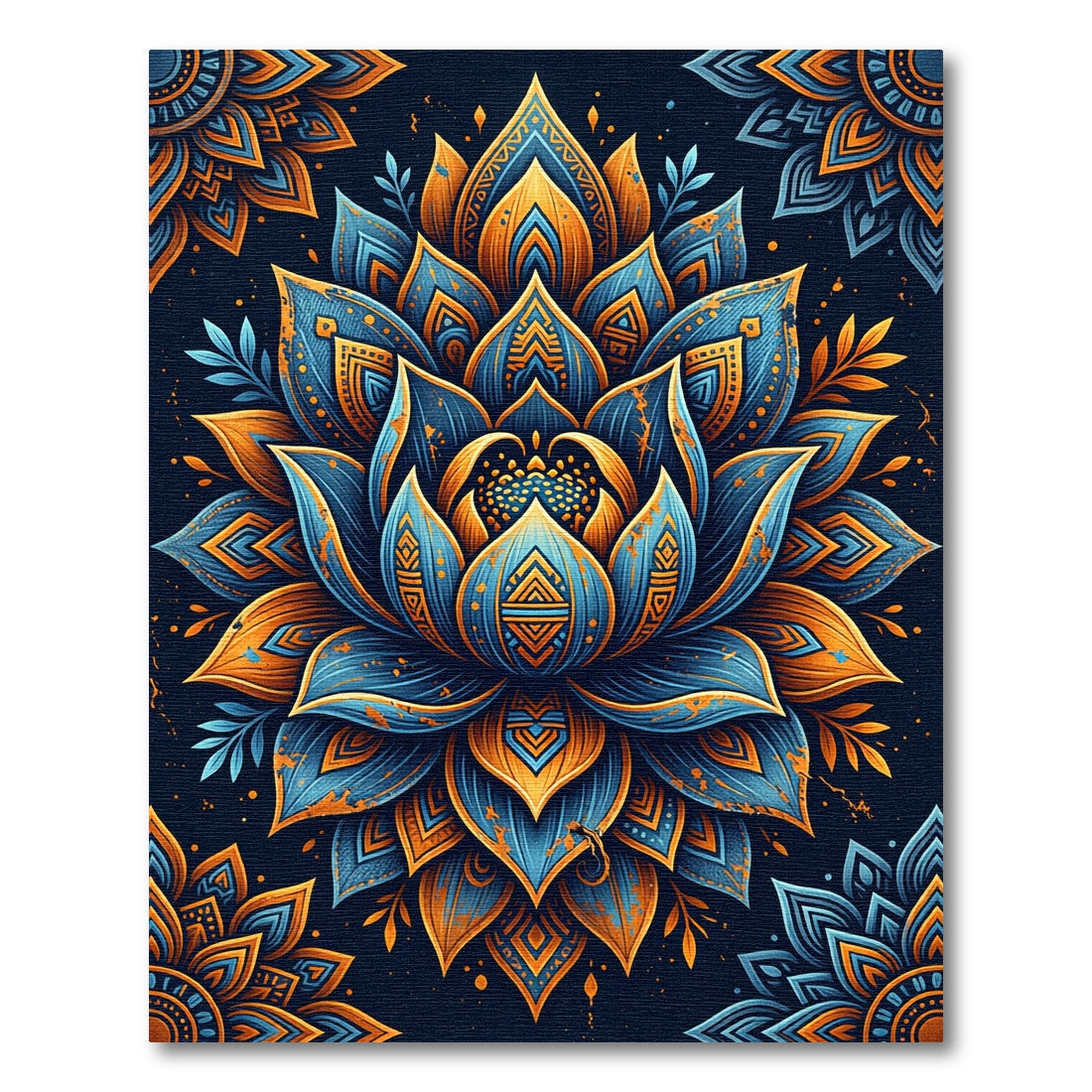 Ornate Golden Blue Lotus Mandala Rug