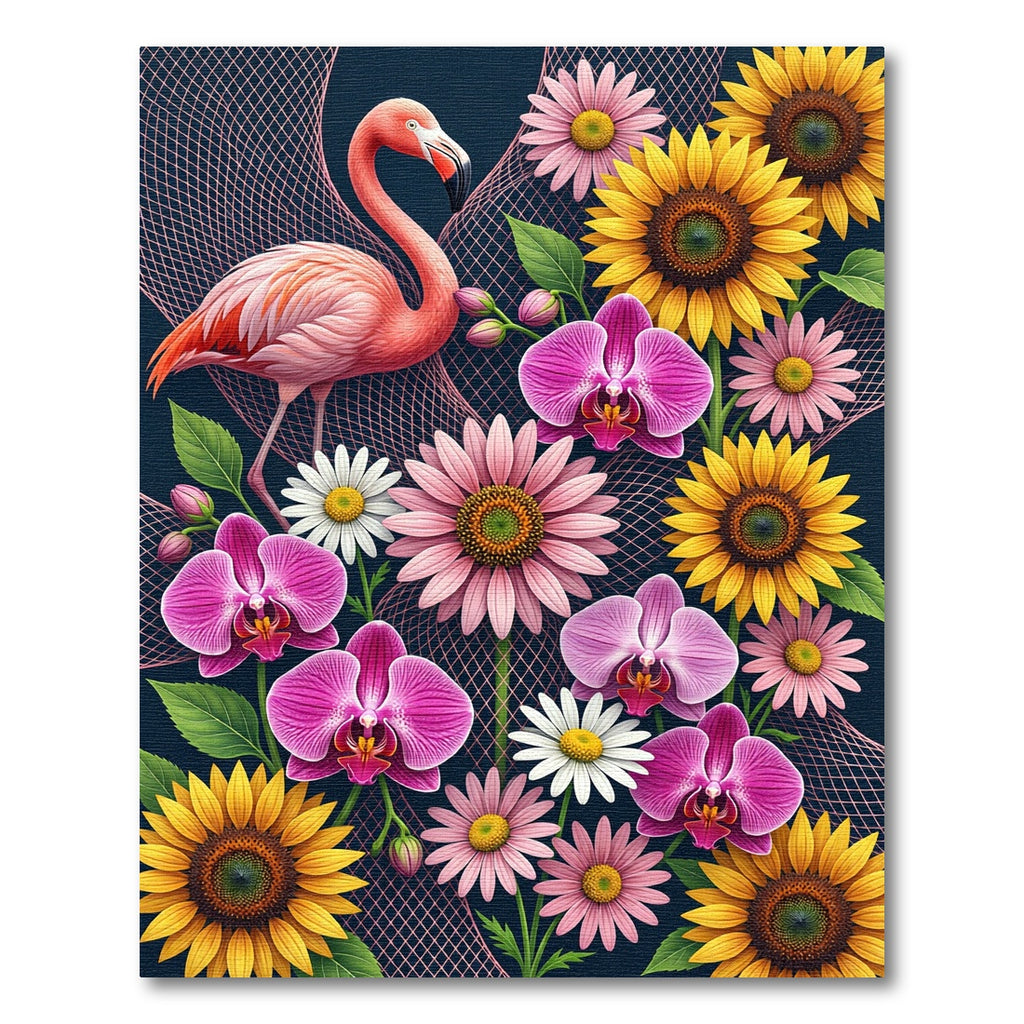 Vibrant Pink Flamingo Floral Garden Rug
