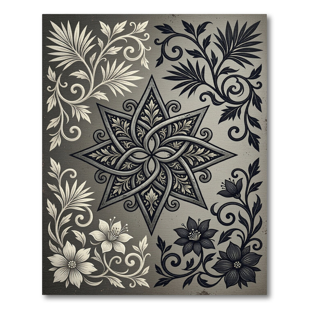 Monochrome Floral Star Symmetry Rug