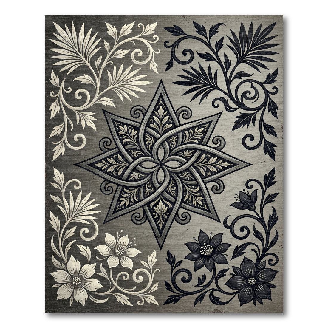 Monochrome Floral Star Symmetry Rug