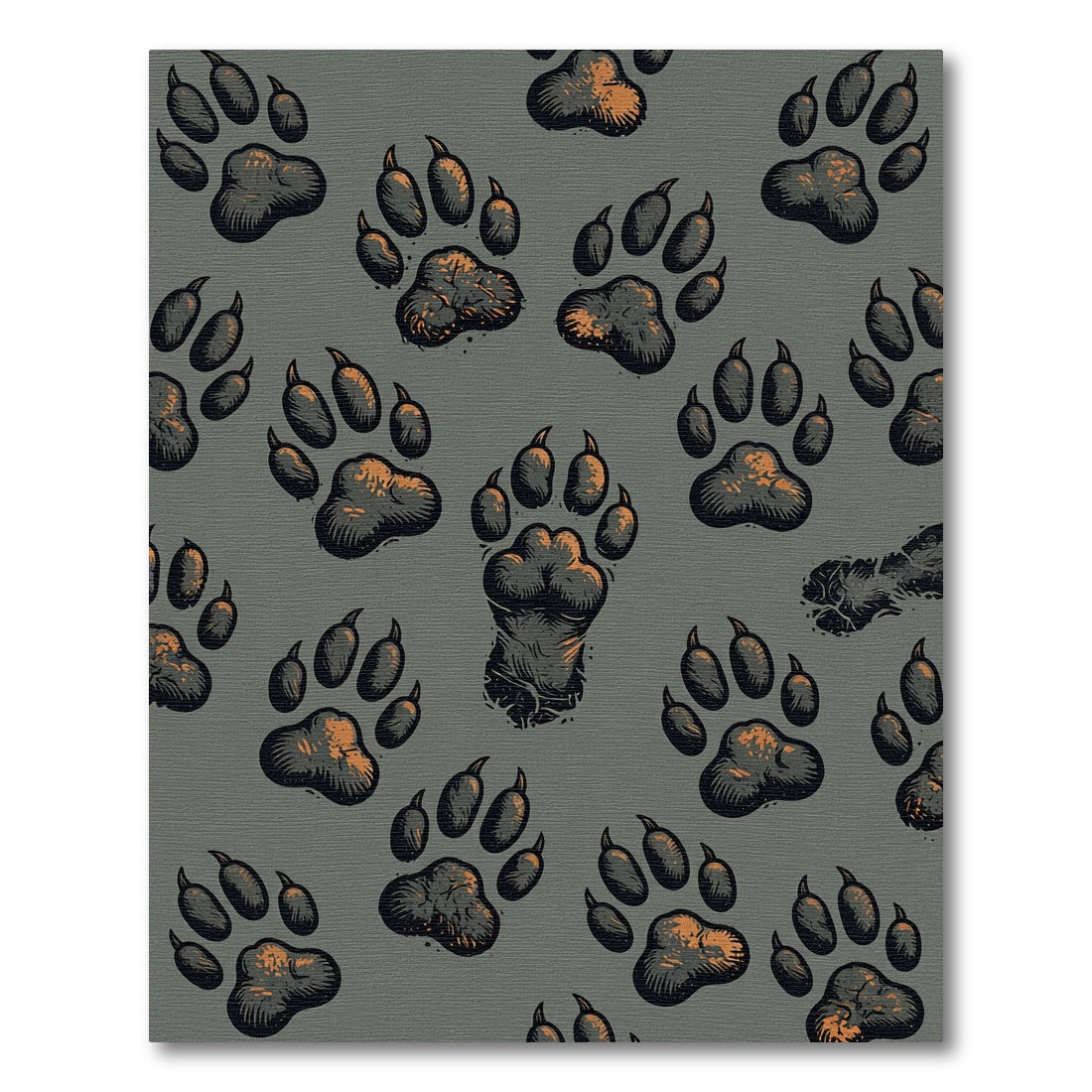 Rustic Charcoal Bear Paw Footprint Rug