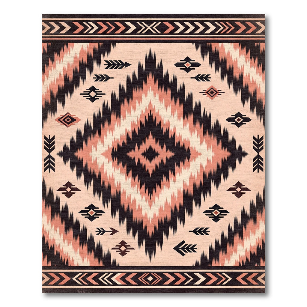 Earthy Salmon Black Tribal Diamond Rug