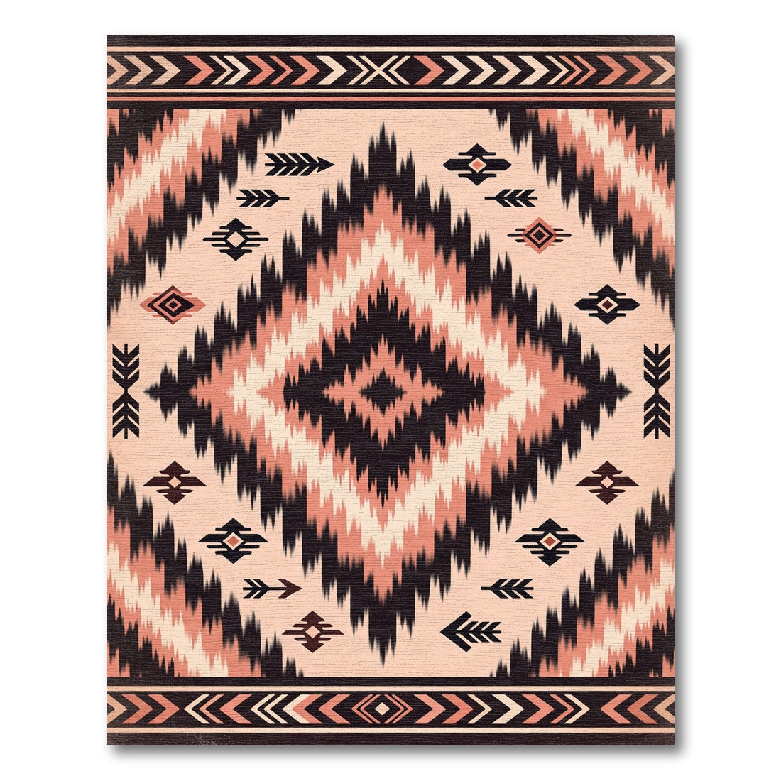 Earthy Salmon Black Tribal Diamond Rug