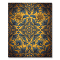 Golden Yellow Blue Floral Damask Rug