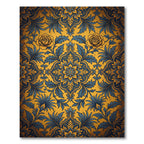 Golden Yellow Blue Floral Damask Rug