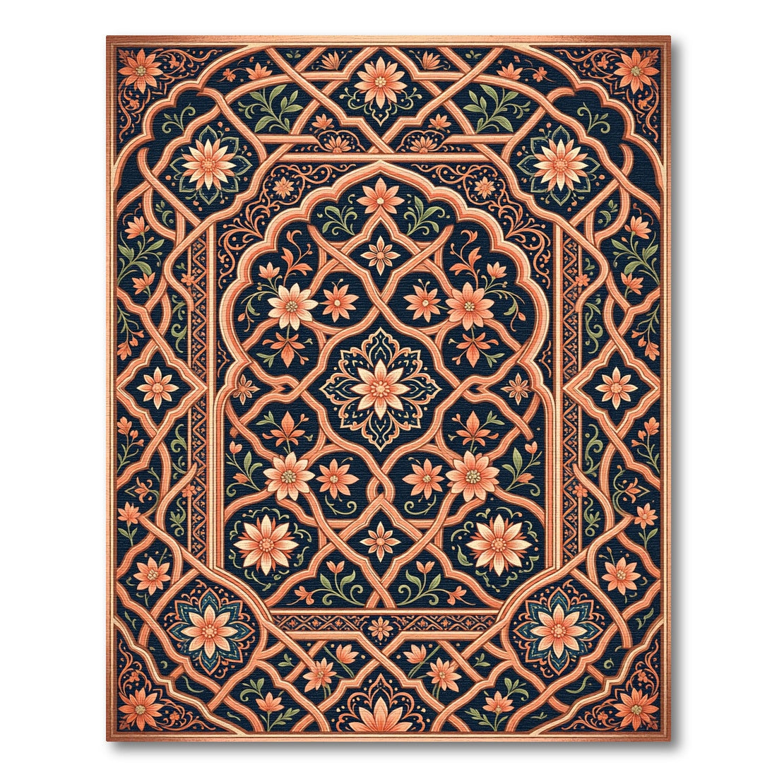 Ornate Terracotta Floral Geometric Medallion Rug