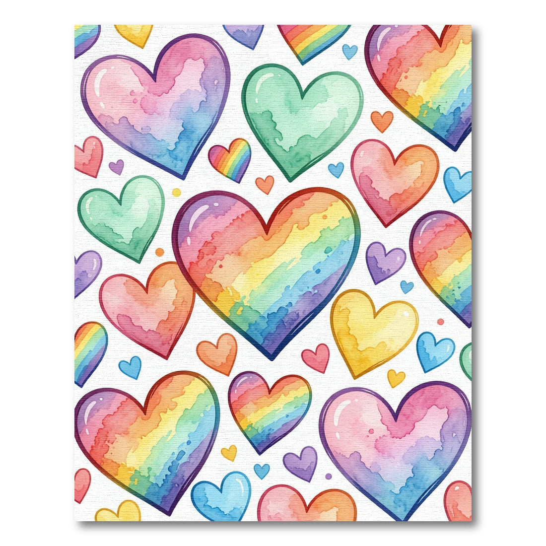 Watercolor Rainbow Heart Collage Rug