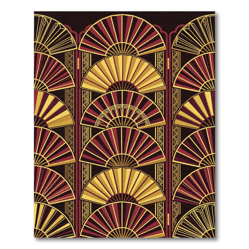 Art Deco Crimson Gold Fan Assemblage Rug