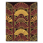 Art Deco Crimson Gold Fan Assemblage Rug