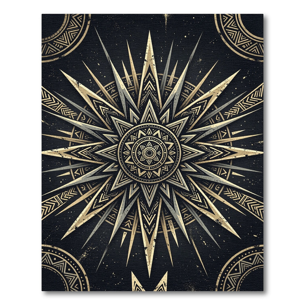 Celestial Gold Sunburst Geometric Emblem Rug