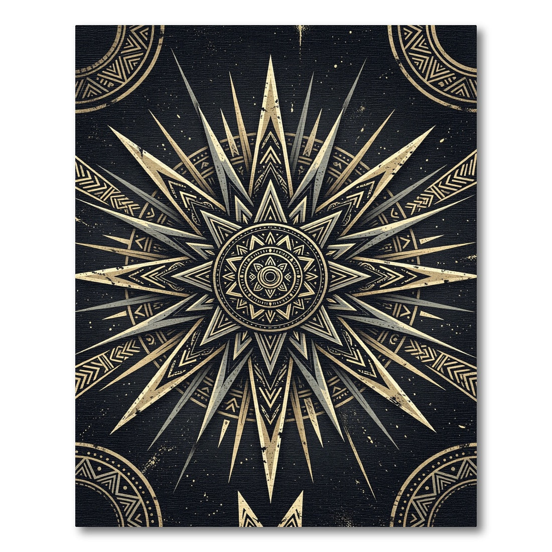 Celestial Gold Sunburst Geometric Emblem Rug