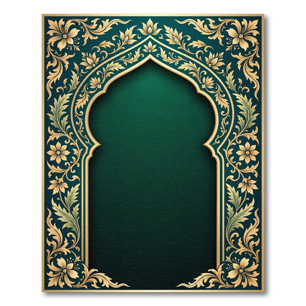 Elegant Emerald Gold Ornate Archwork Rug