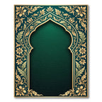 Elegant Emerald Gold Ornate Archwork Rug
